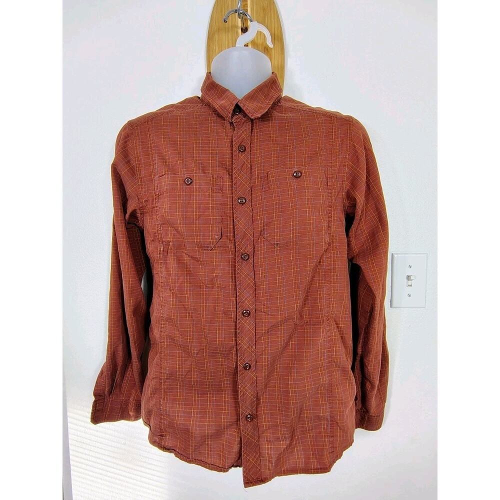 Arc'teryx Riel Long Sleeve Shirt Mens S Rust Plaid Lightweight Button Down